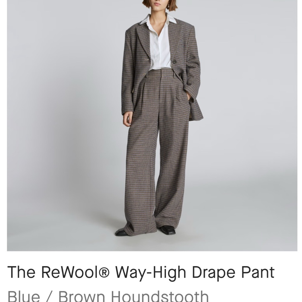 Everlane Way-High Drape Pant - Blue/Brown Houndstooth